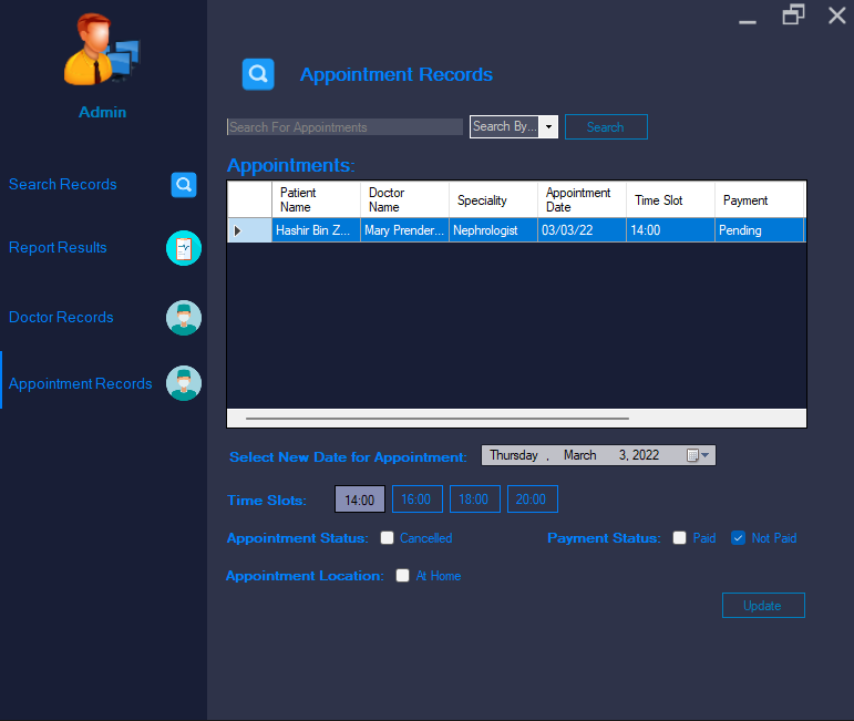 Admin Appointment Management Panel